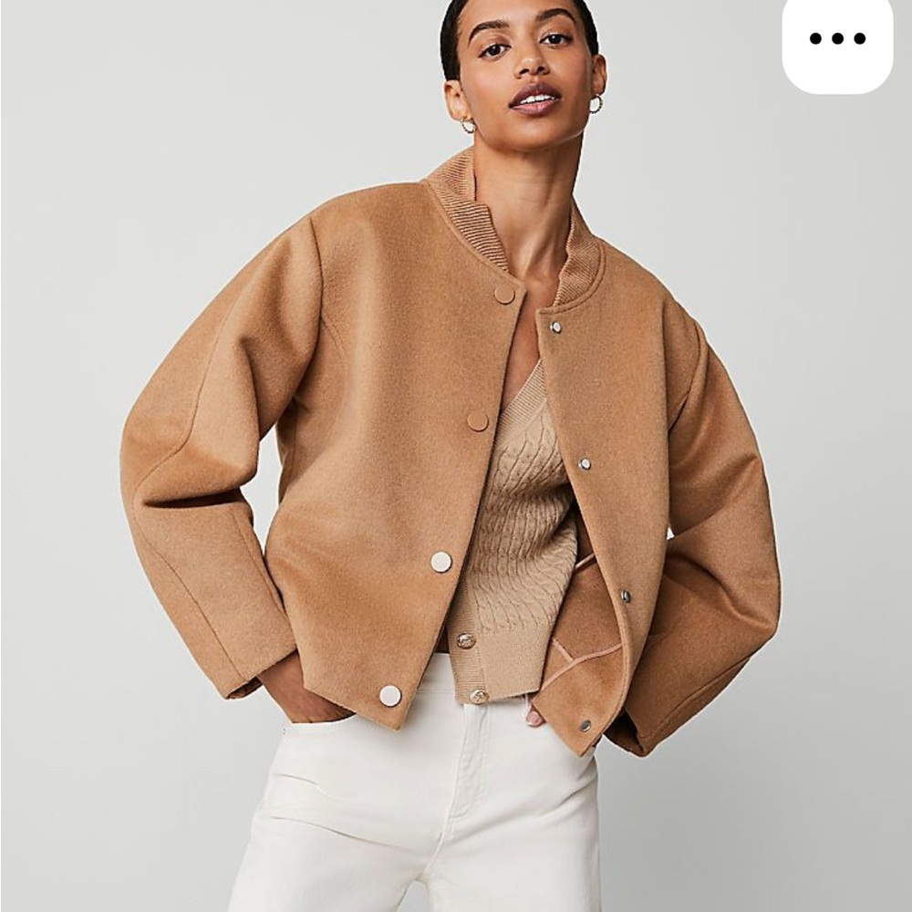 Ann Taylor Cropped Camel Bomber Jacket